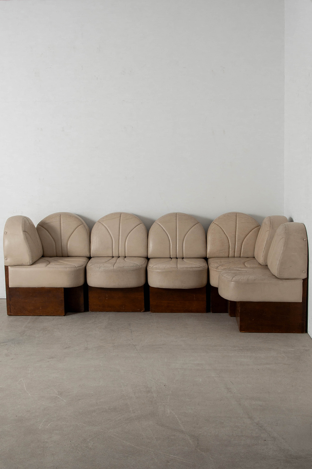 Sofa Set in Cow Leather and Wood