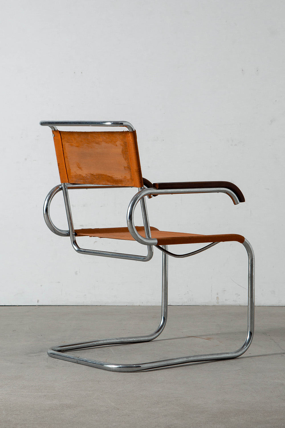 B55 Chair by Marcel Breuer for THONET in Chrome , Wood and Canvas
