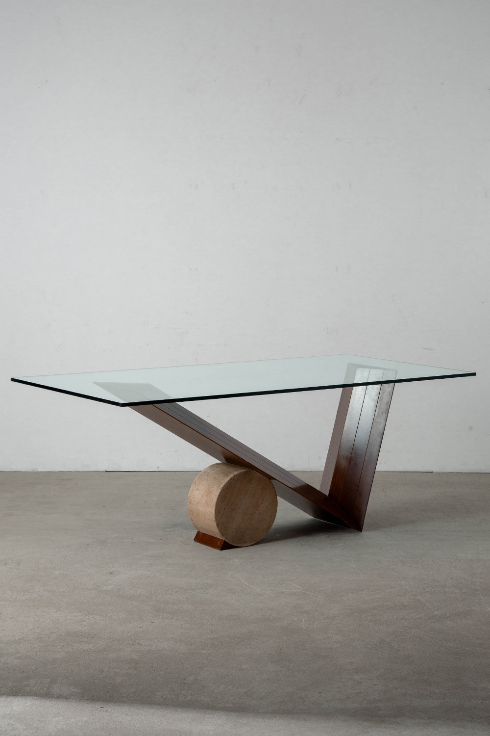 Valentino Table by Emanuele Zenere for Cattelan Italia in Glass , Wood and Travertine