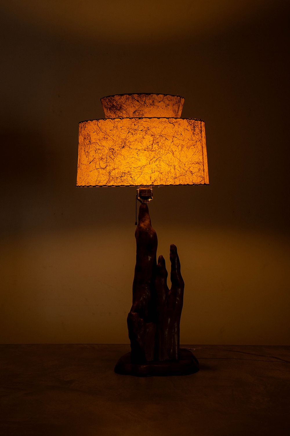 Table Lamp in Wood , Fabric and Brass