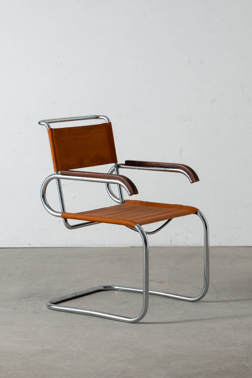 B55 Chair by Marcel Breuer for THONET in Chrome , Wood and Canvas
