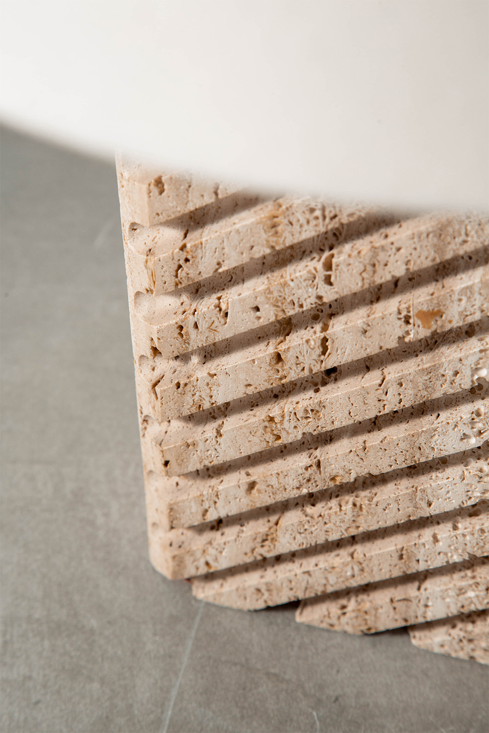 Table Lamp in Travertine , Brass and Fabric