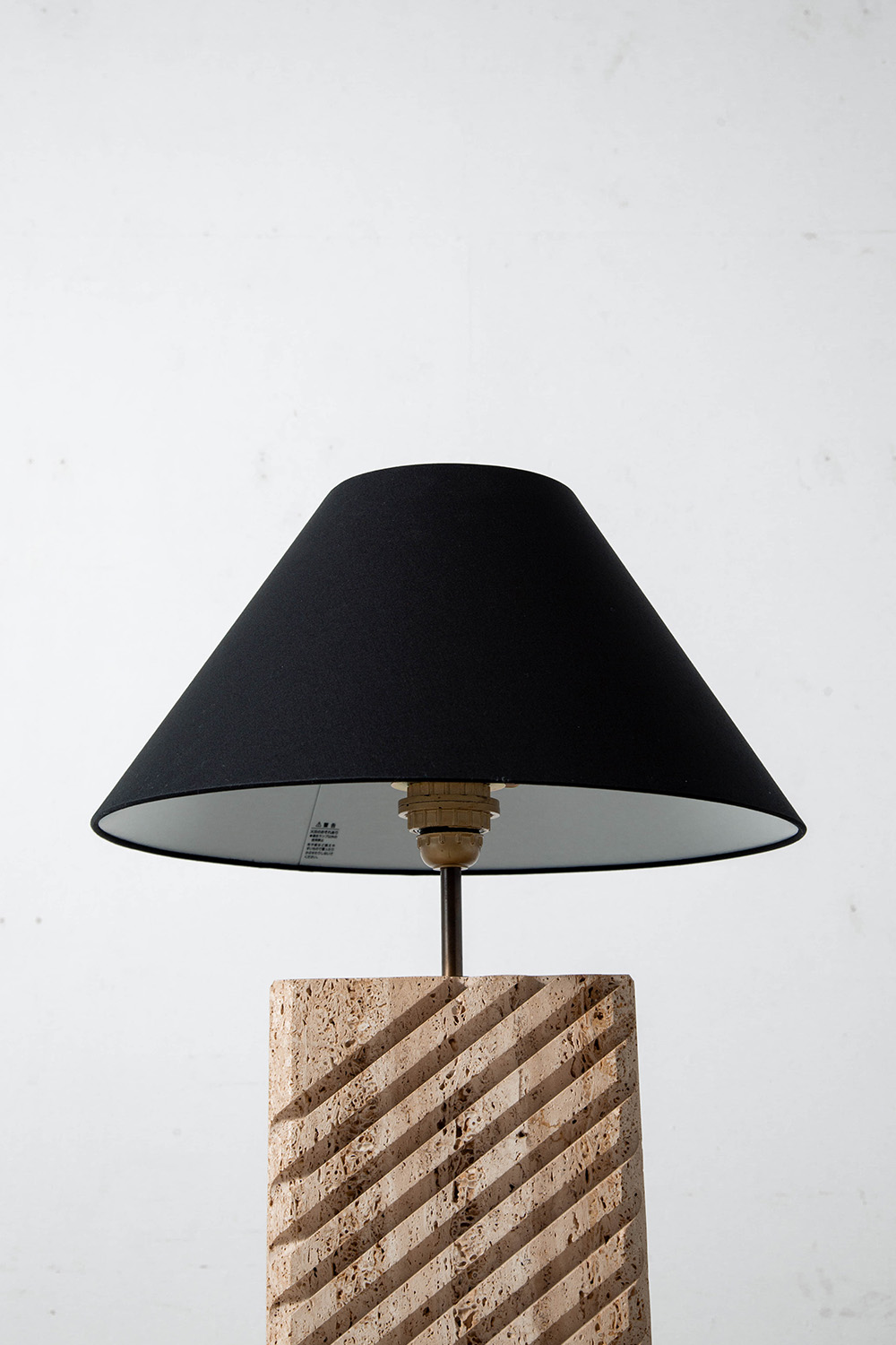 Table Lamp in Travertine , Brass and Fabric
