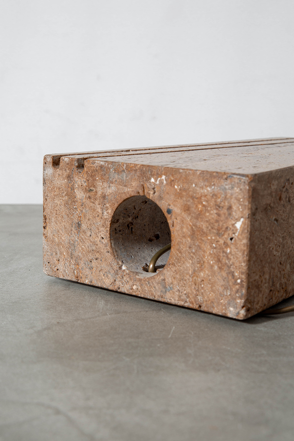 Table Lamp in Fabric and Travertine