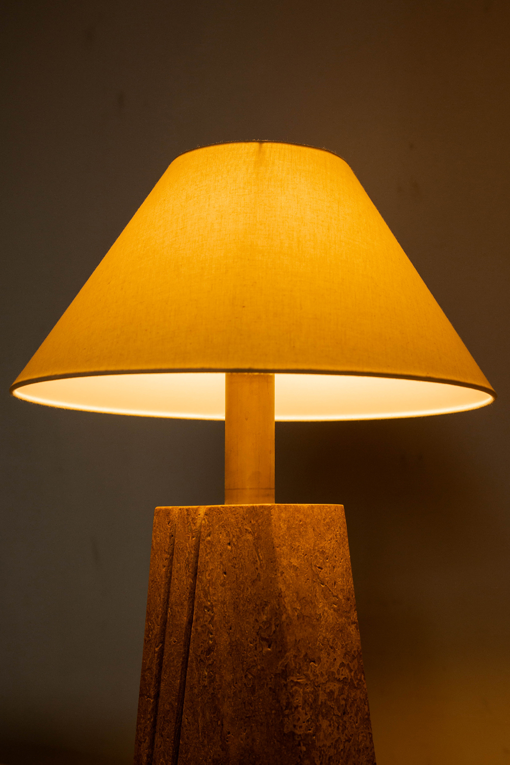Table Lamp in Fabric and Travertine