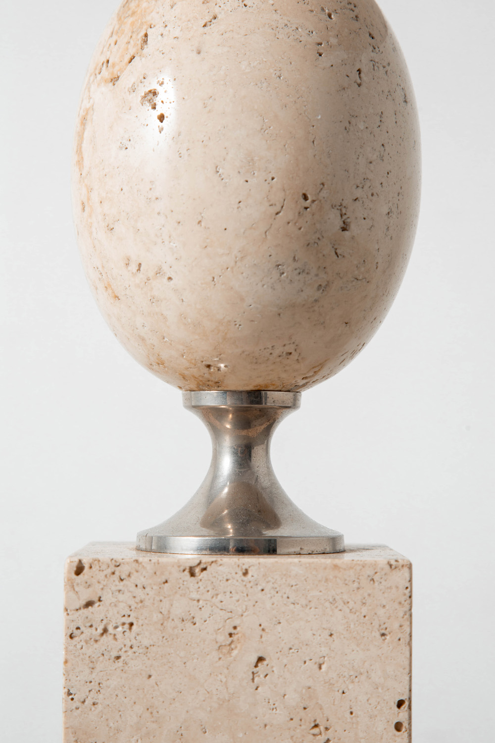 Table Lamp by Philippe Barbier for Maison Barbier in Travertine and Steel