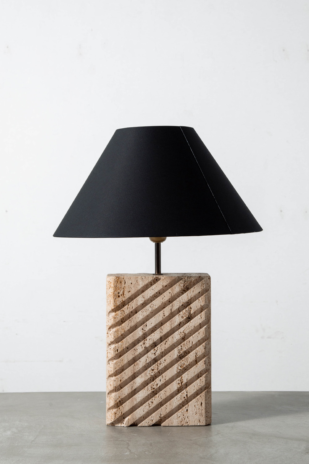 Table Lamp in Travertine , Brass and Fabric