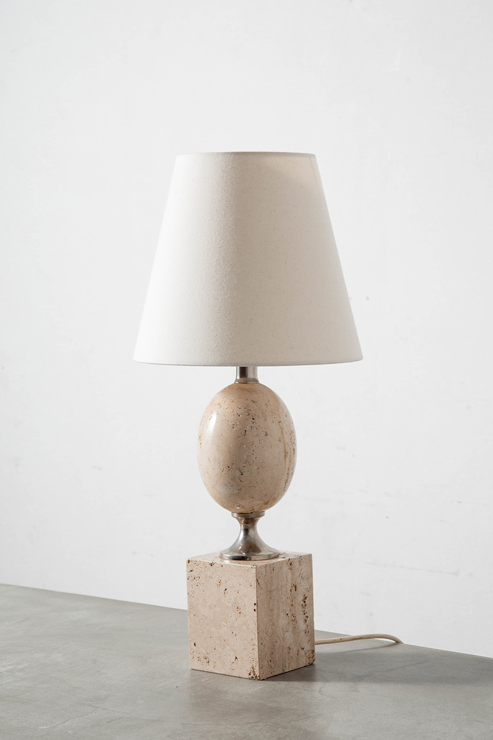 Table Lamp by Philippe Barbier for Maison Barbier in Travertine and Steel