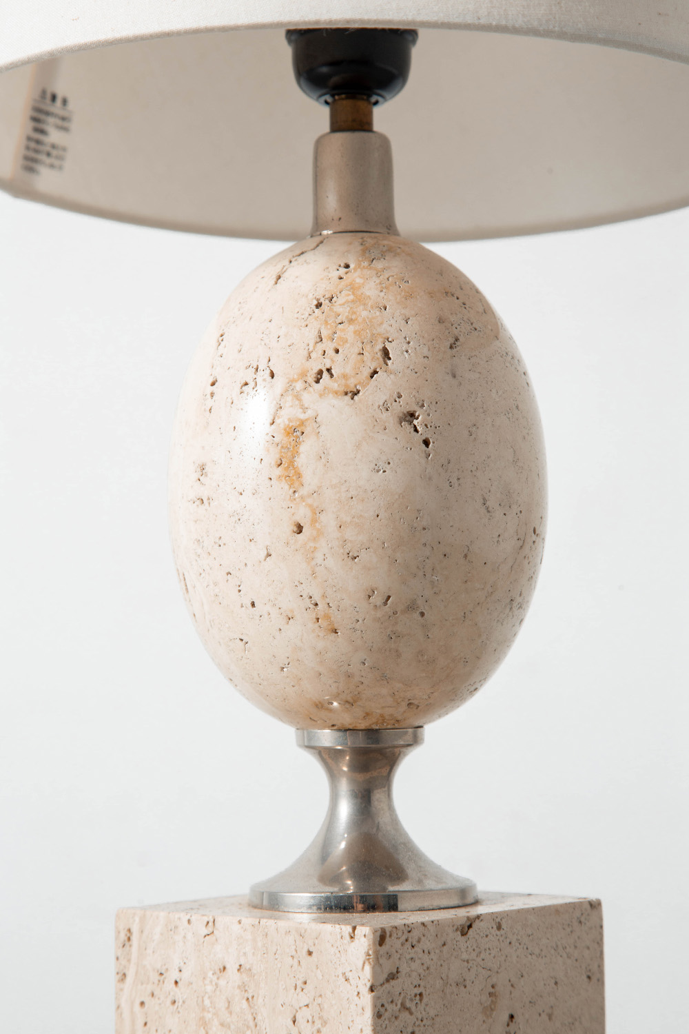 Table Lamp by Philippe Barbier for Maison Barbier in Travertine and Steel