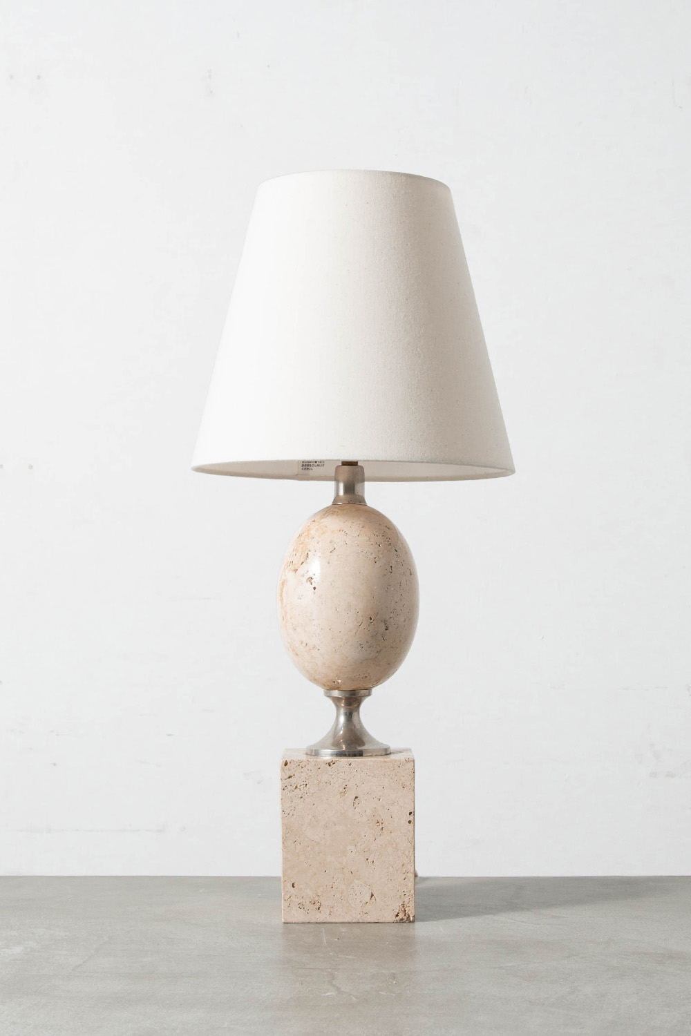 Table Lamp by Philippe Barbier for Maison Barbier in Travertine and Steel