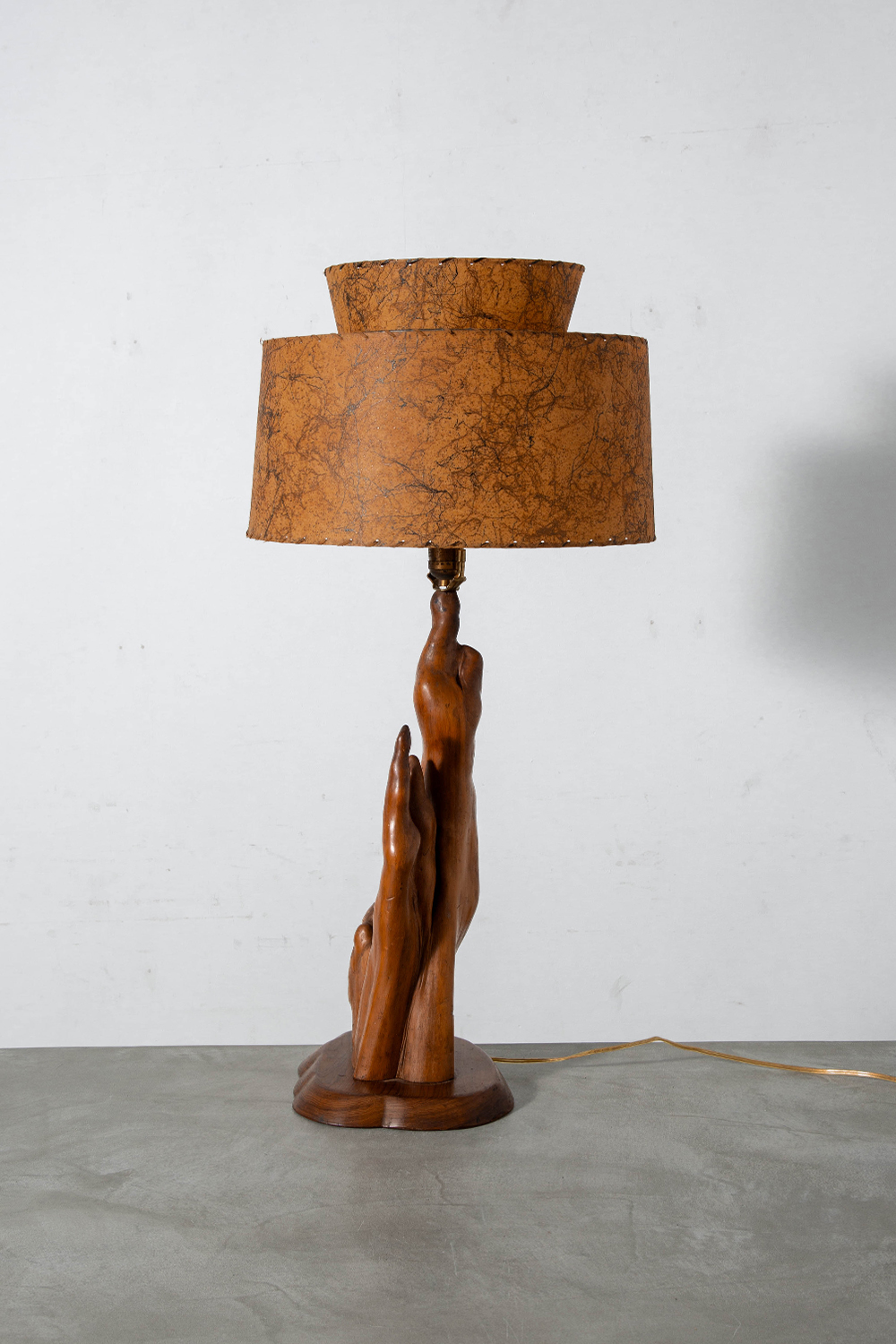 Table Lamp in Wood , Fabric and Brass