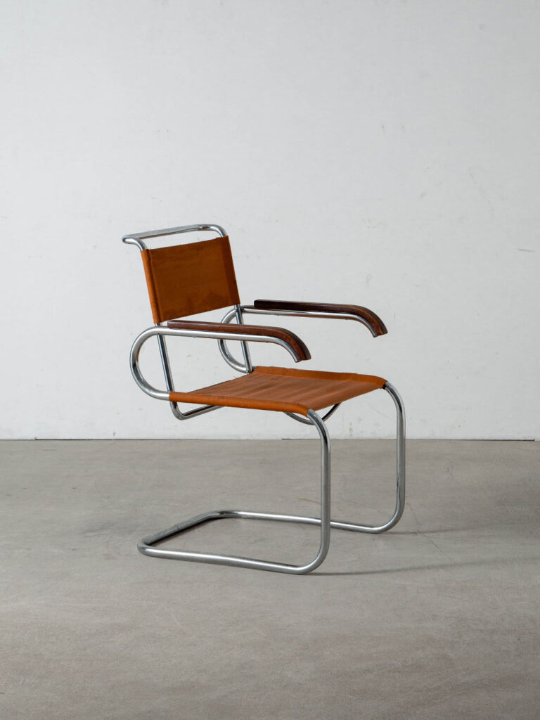 B55 Chair by Marcel Breuer for THONET in Chrome , Wood and Canvas