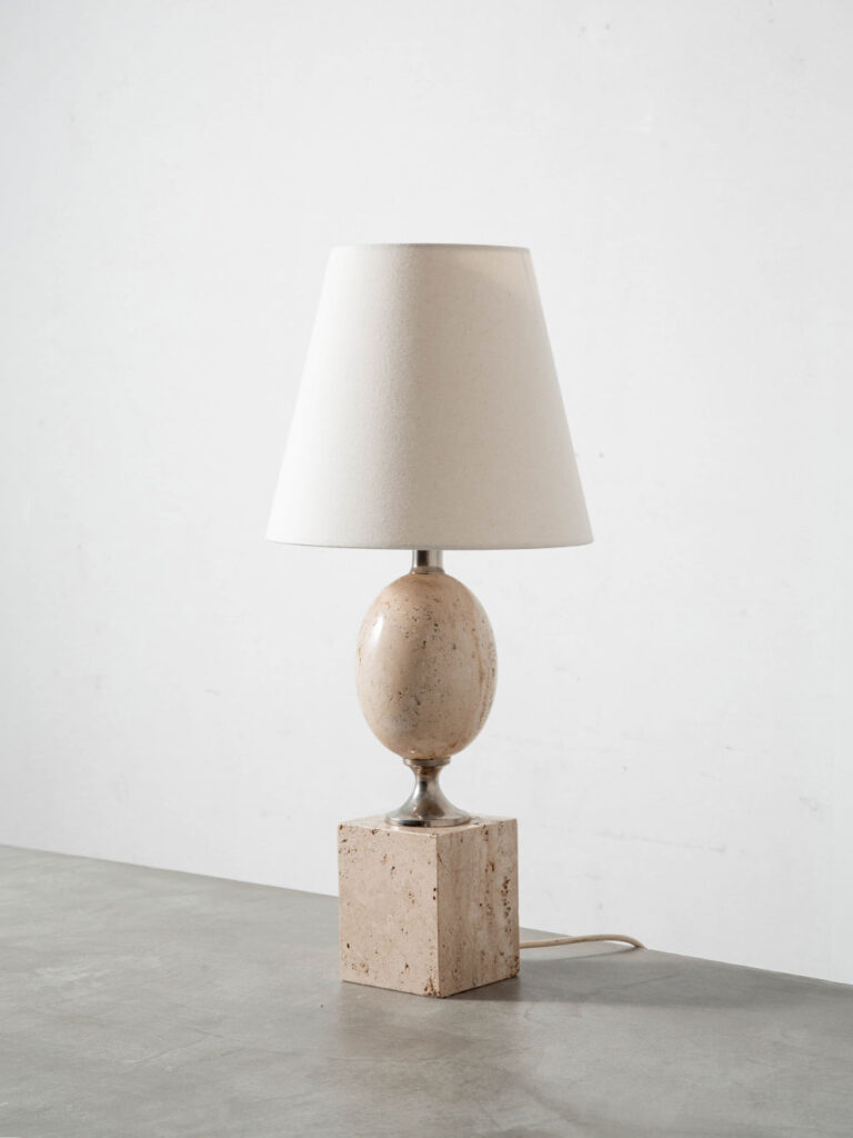 Table Lamp by Philippe Barbier for Maison Barbier in Travertine and Steel