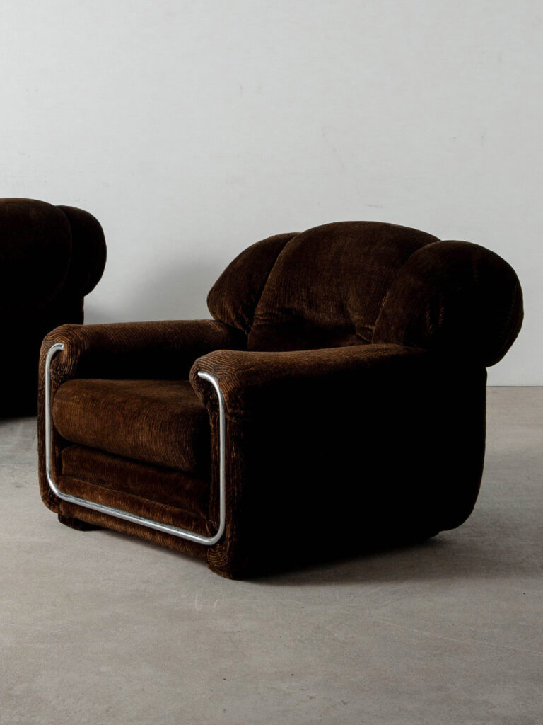 Lonuge Chair for B&T Gruppo Industriale Salotti in Fabric and Chrome