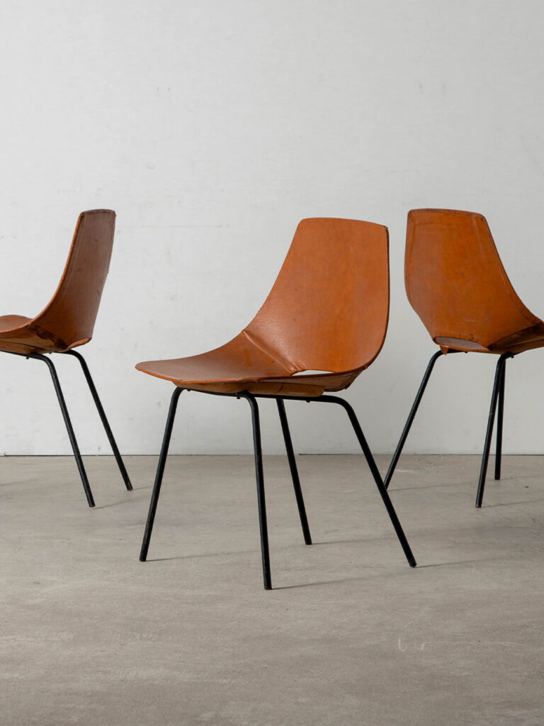 Amsterdam Chair by Pierre Guariche for Stainer in Leather and Steel