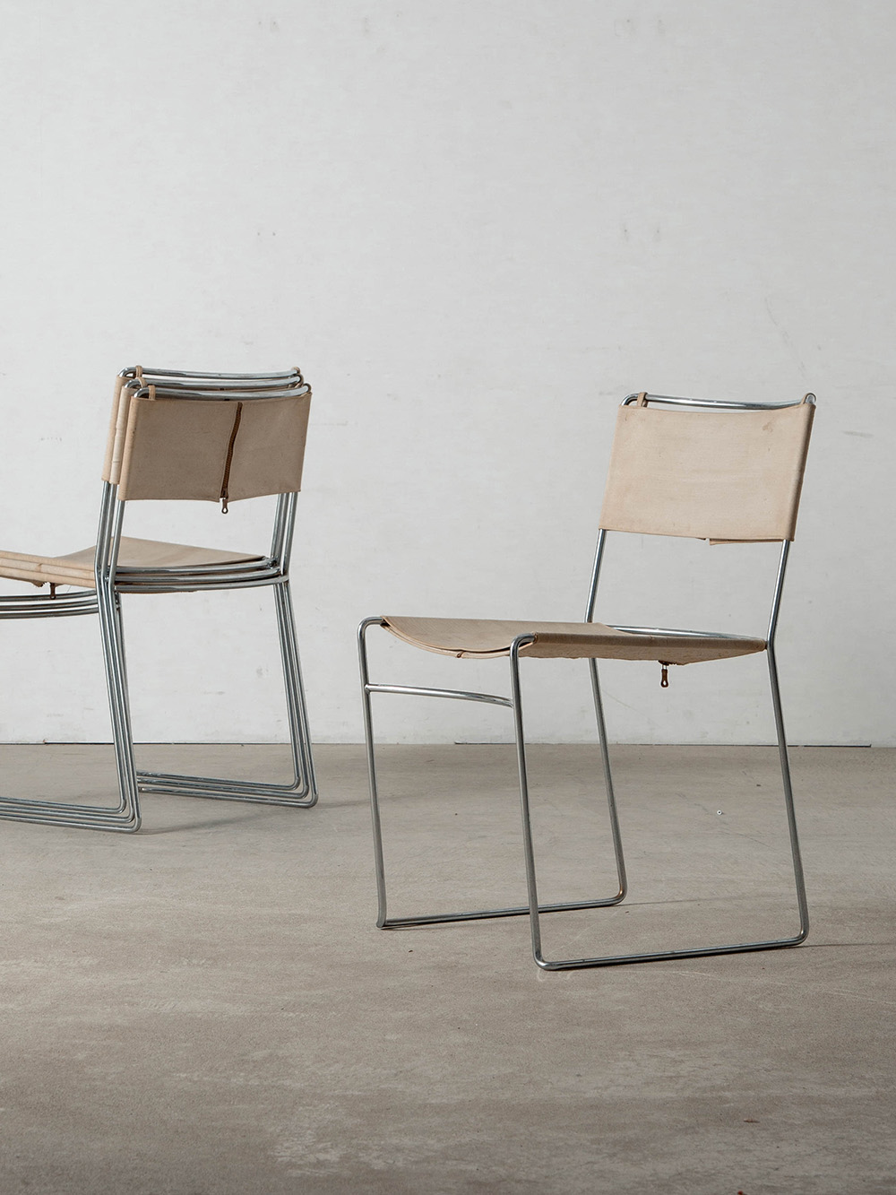 Delfina Chair by Enzo Mari for Driade in Chrome and Canvas