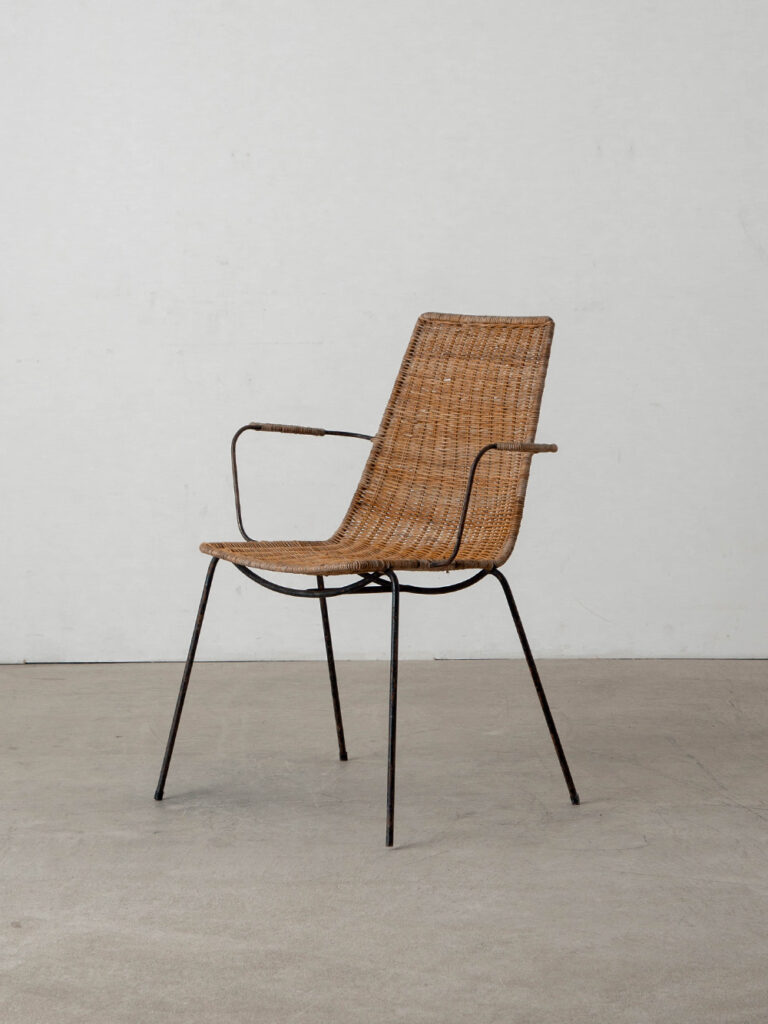 Arm Chair by Gian Franco Legler in Rattan and Black