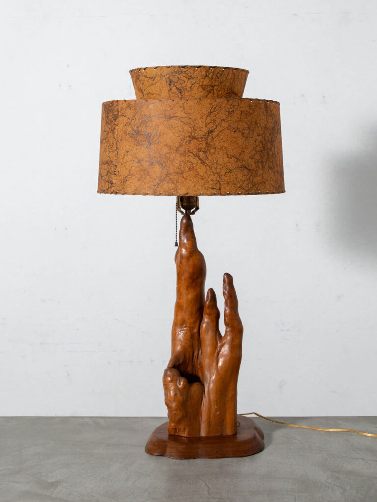 Table Lamp in Wood , Fabric and Brass