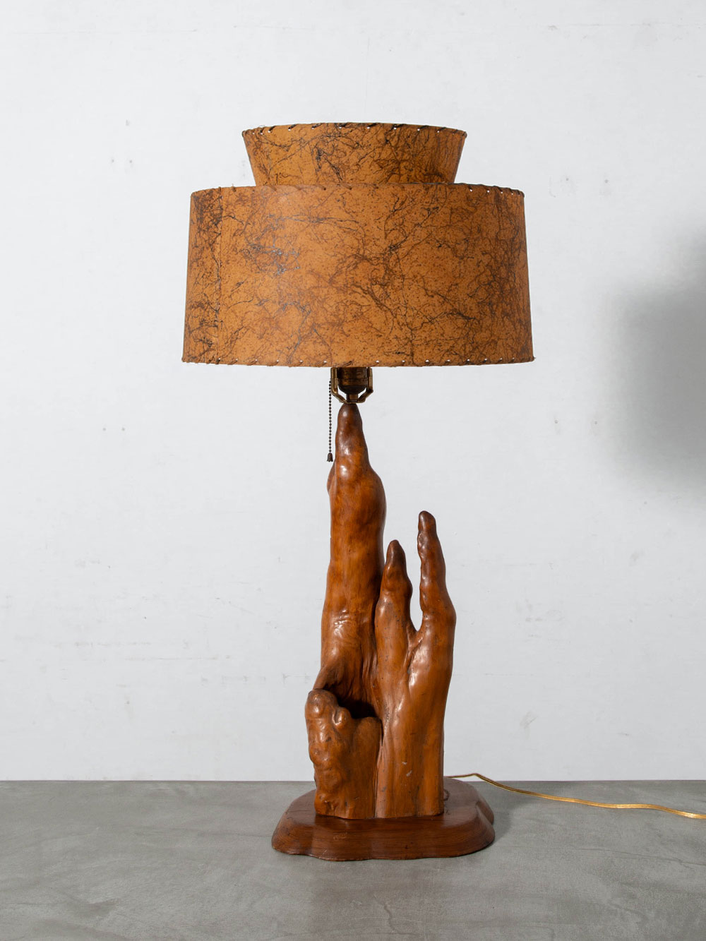 Table Lamp in Wood , Fabric and Brass