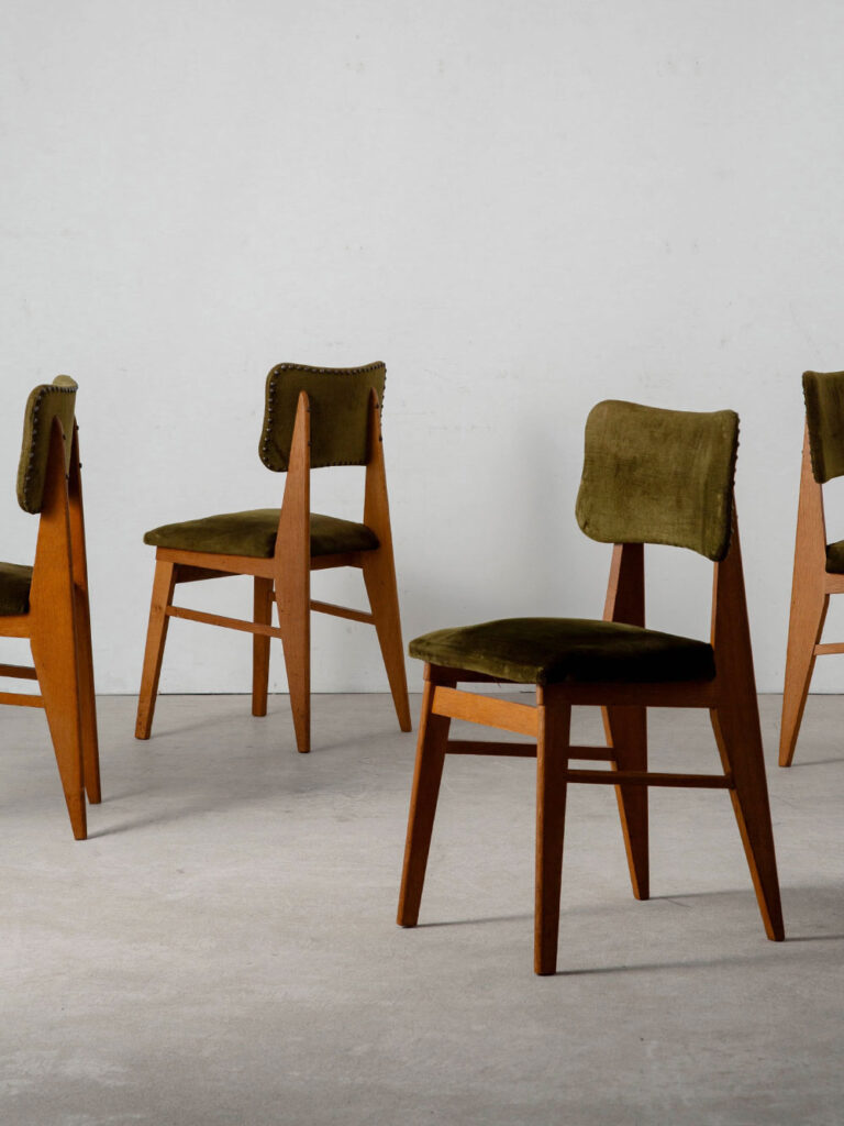 Dining Chair attribute to Jean Prouvé for Vauconsant in Fabric and Wood