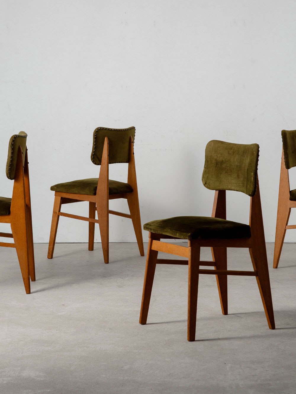 Dining Chair attribute to Jean Prouvé for Vauconsant in Fabric and Wood