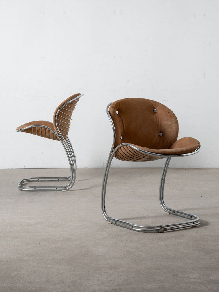 Sabrina Chair by Gastone Rinaldi for RIMA in Chrome and Suede