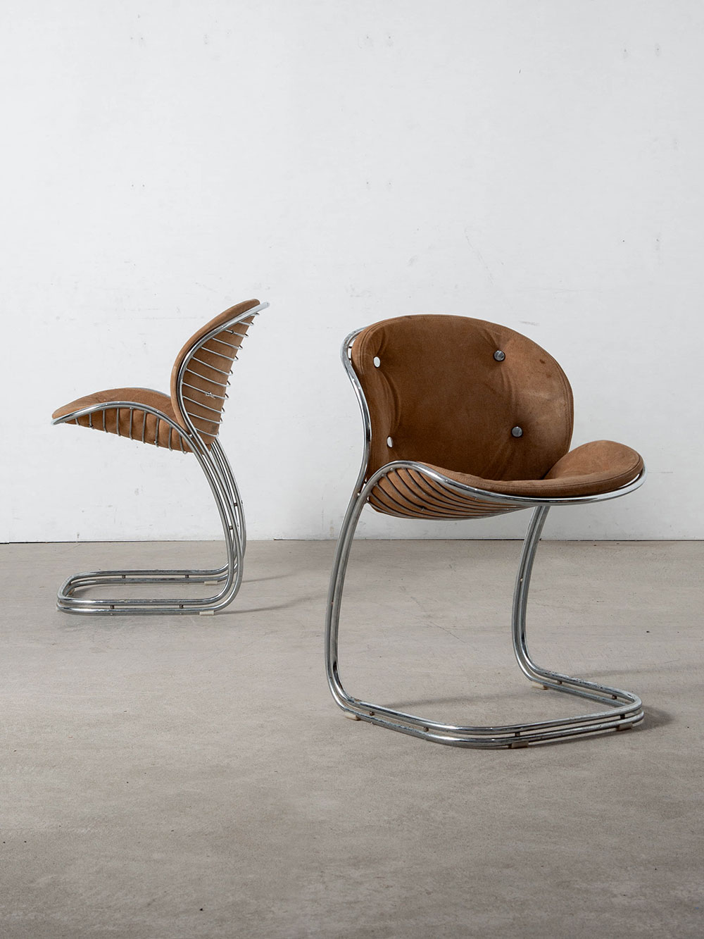 Sabrina Chair by Gastone Rinaldi for RIMA in Chrome and Suede