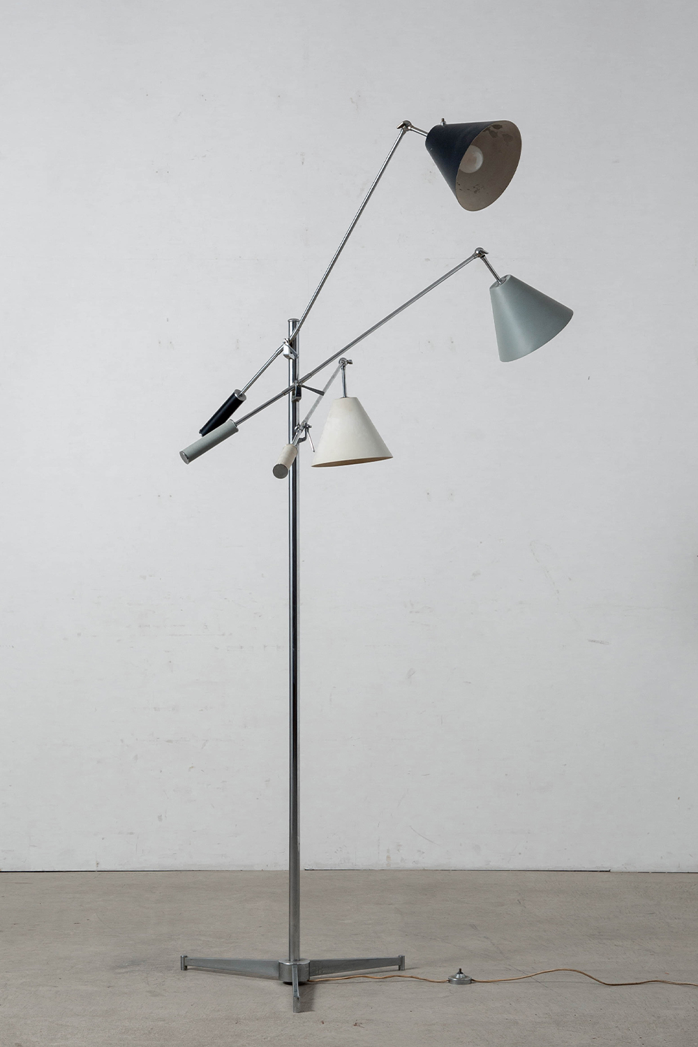 Triennale Floor Lamp by Angelo Lelii for Arredoluce in Chrome and Aluminum