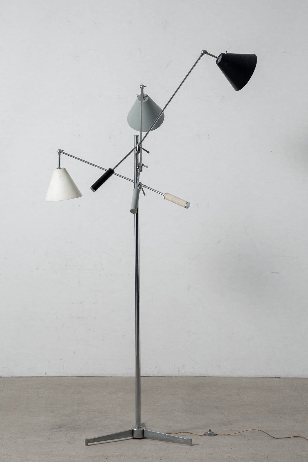Triennale Floor Lamp by Angelo Lelii for Arredoluce in Chrome and Aluminum
