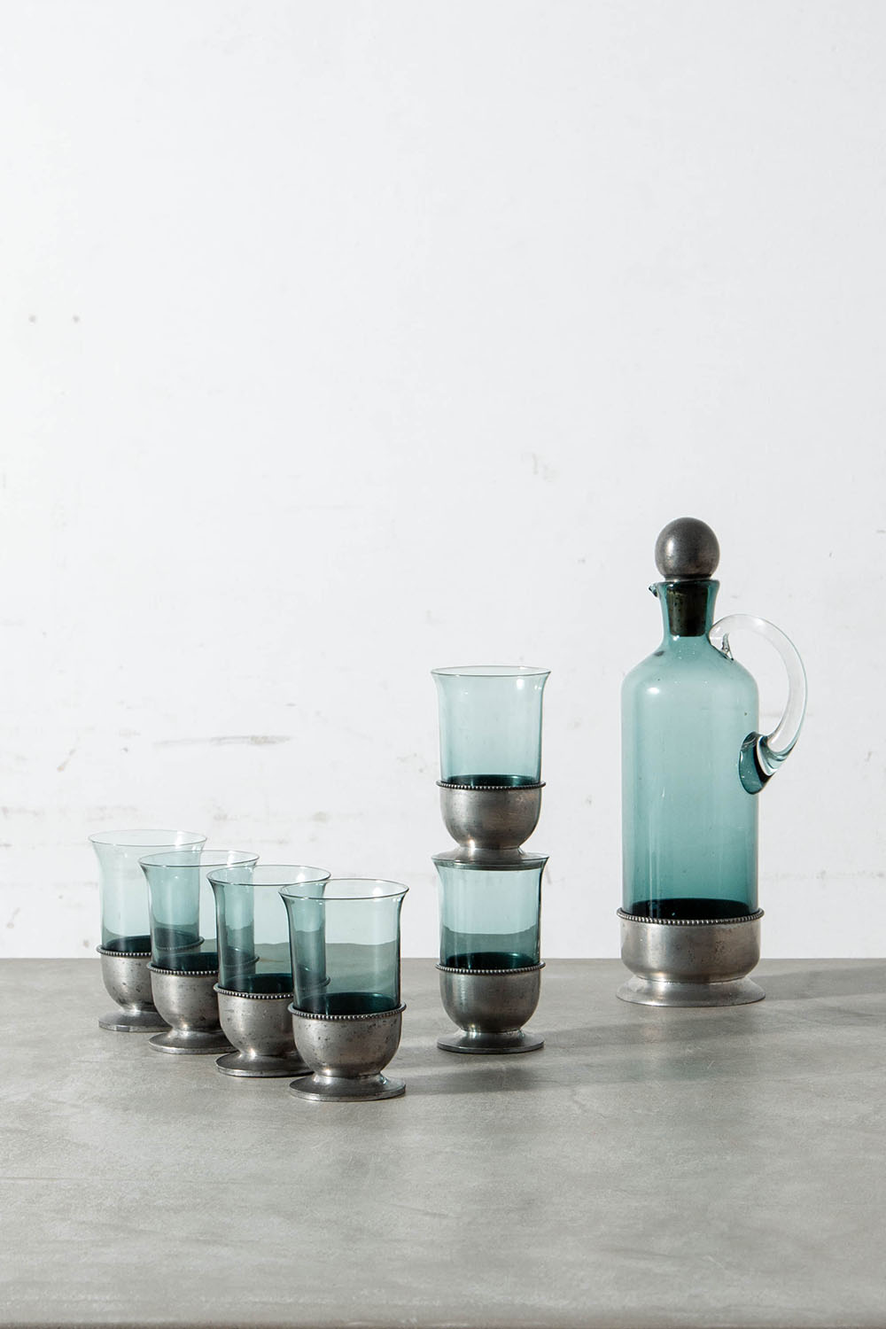 Pitcher and Glass set in Glass and Metal