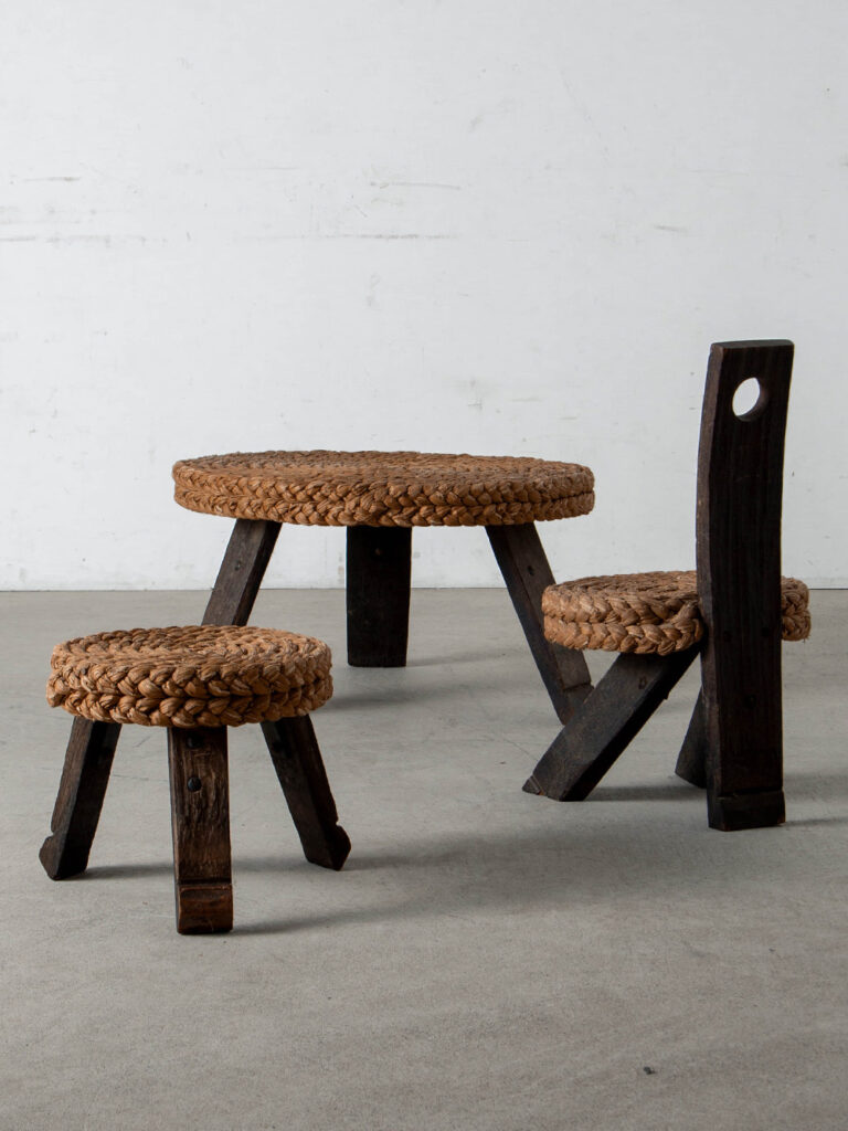 Audoux & Minet Style Coffee Table , Chair and Stool in Rope and Wood
