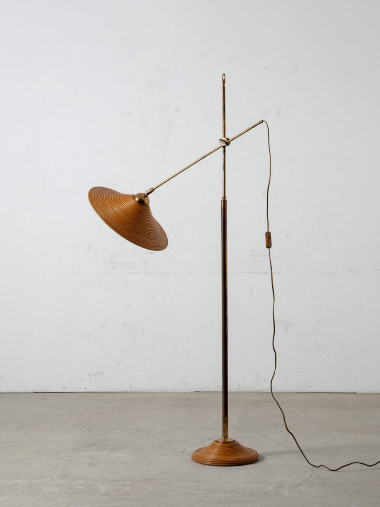 Floor Lamp in Rattan and Brass