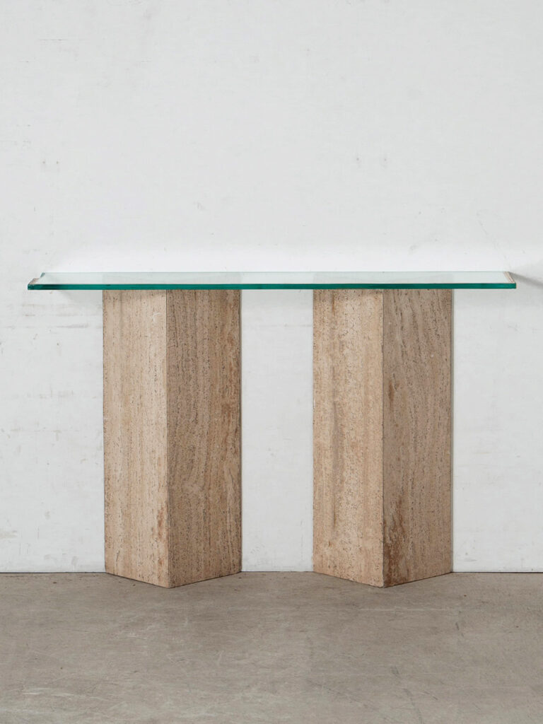 Console Table in Glass and Travertine