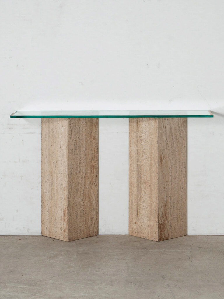 Console Table in Glass and Travertine