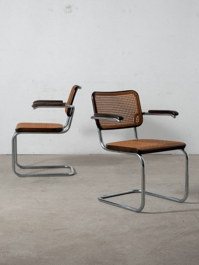 Cesca Arm Chair by Marcel Breuer for THONET in Chrome , Wood and Rattan
