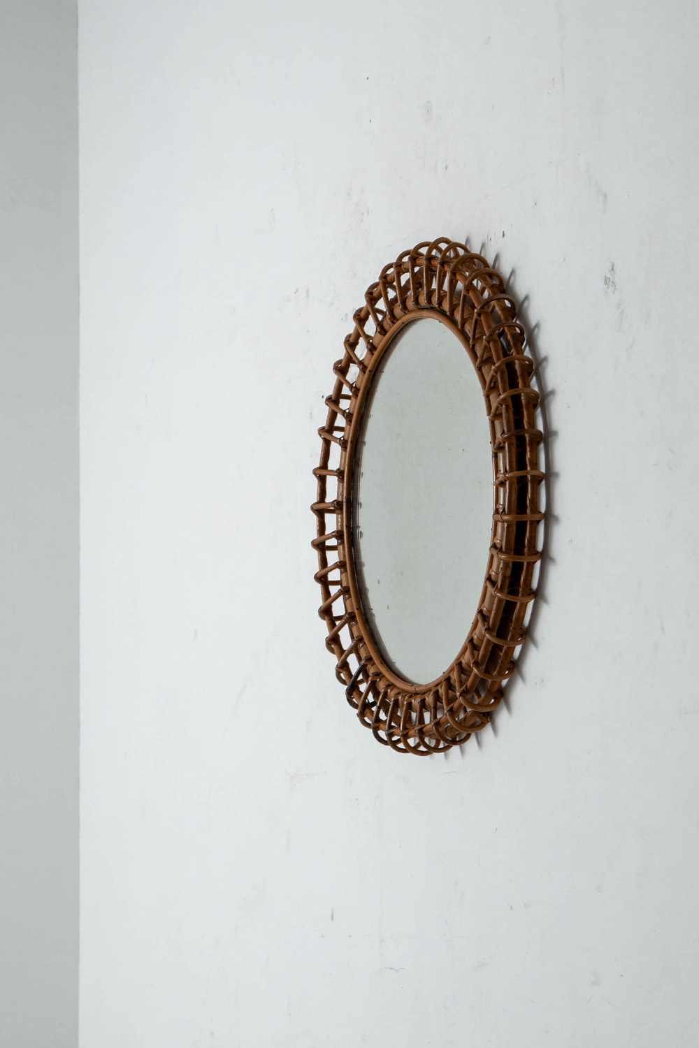 Wall Mirror in Glass and Rattan