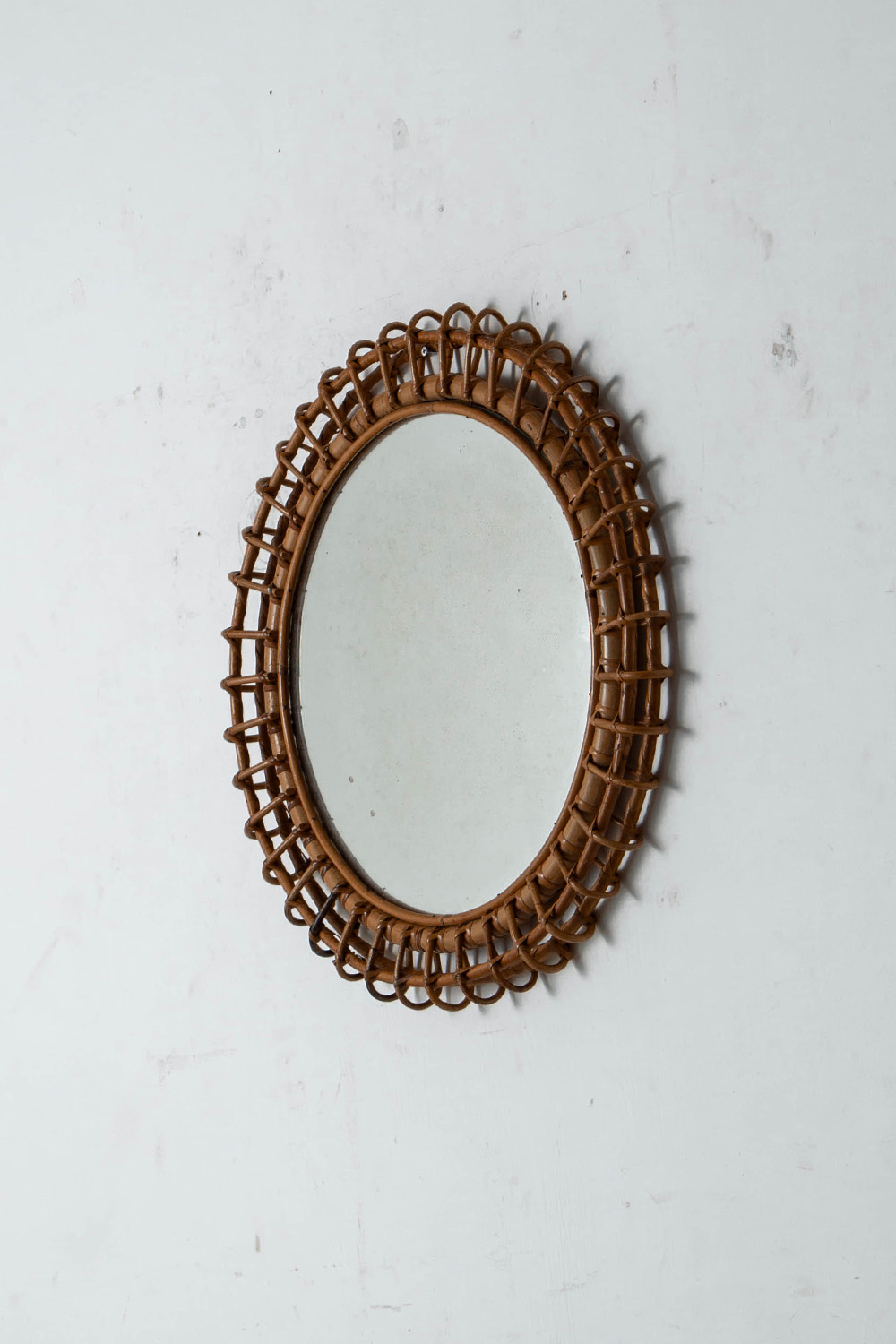 Wall Mirror in Glass and Rattan