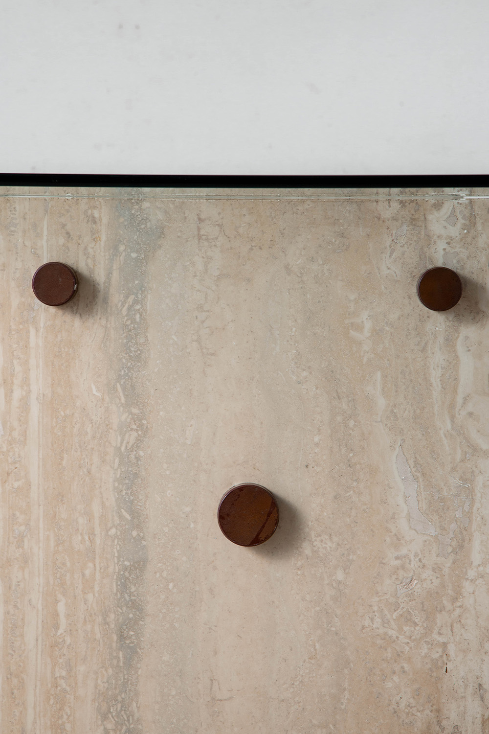 Dining Table in Glass , Travertine and Brass