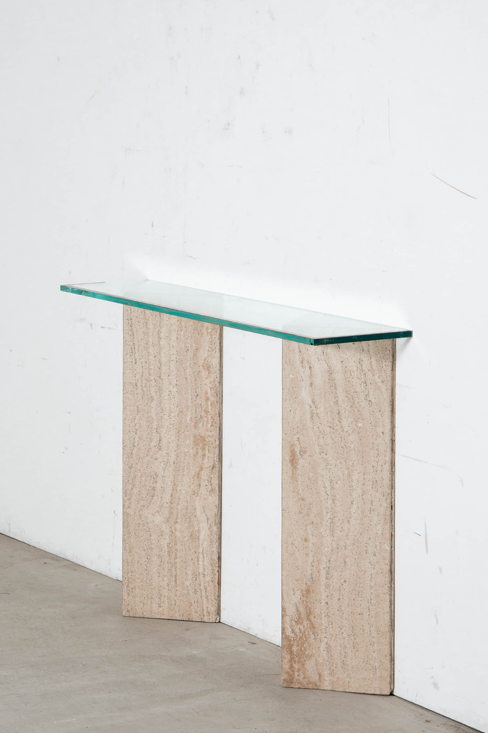 Console Table in Glass and Travertine