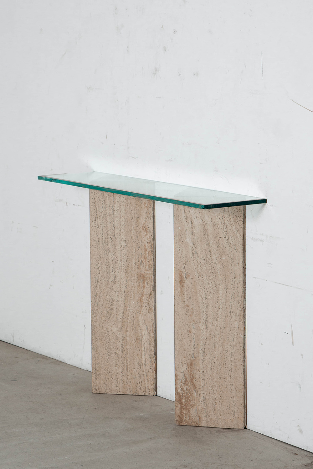 Console Table in Glass and Travertine