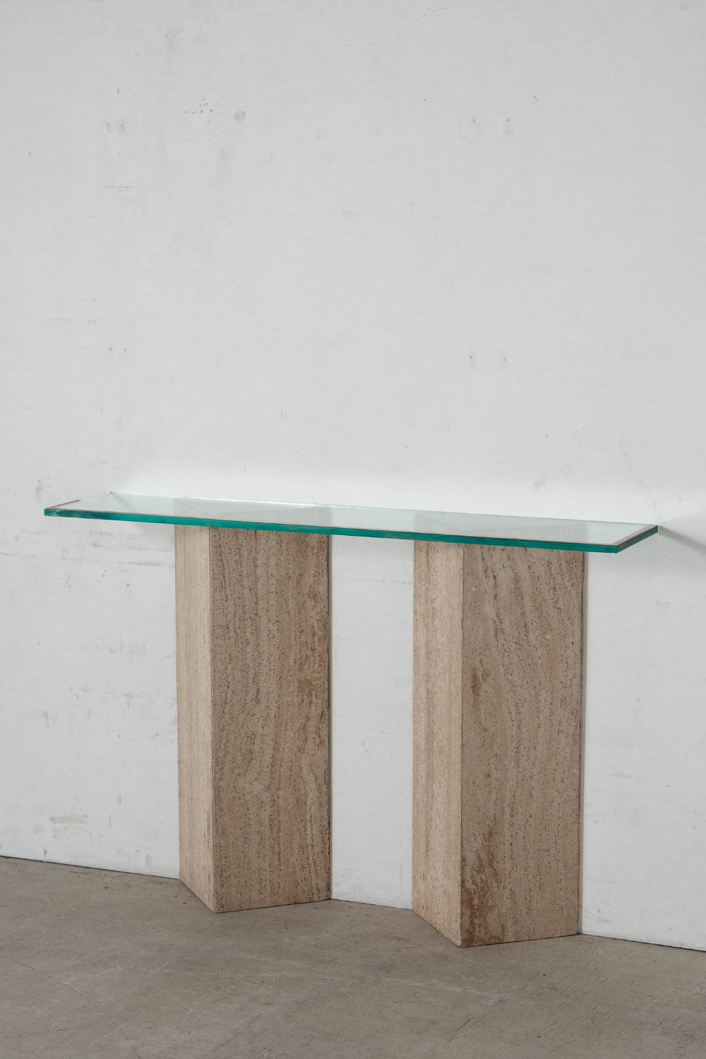 Console Table in Glass and Travertine